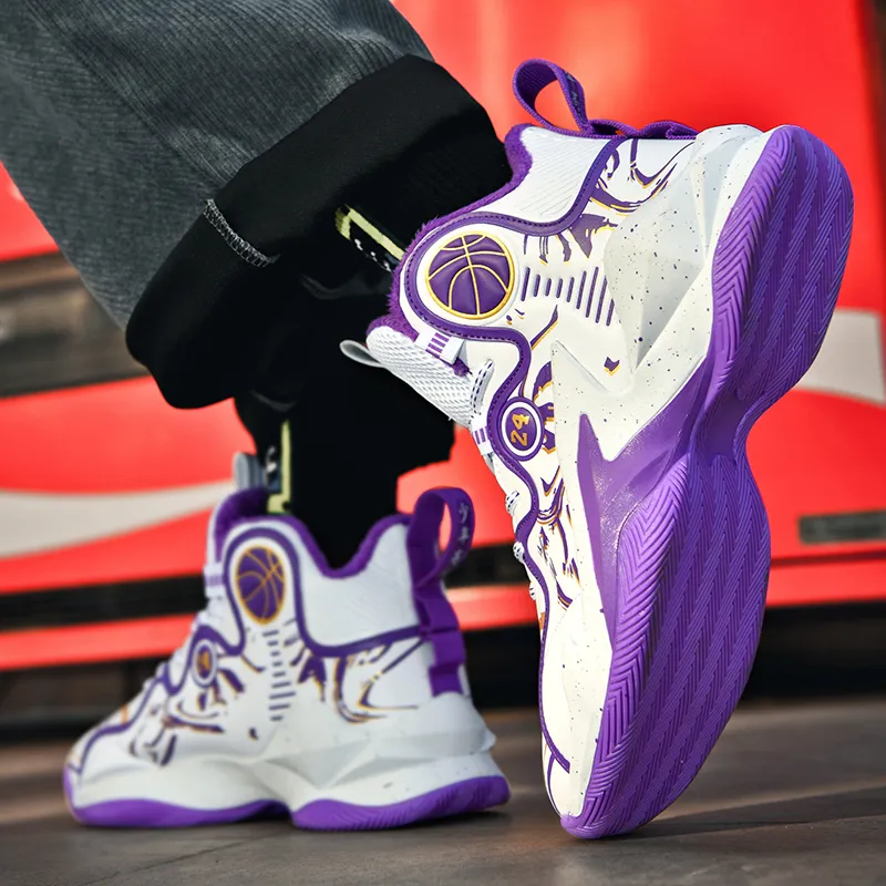 TONYBEAR Basketball Shoes Unisex Mid Top Insulated Shoes White Purple-7
