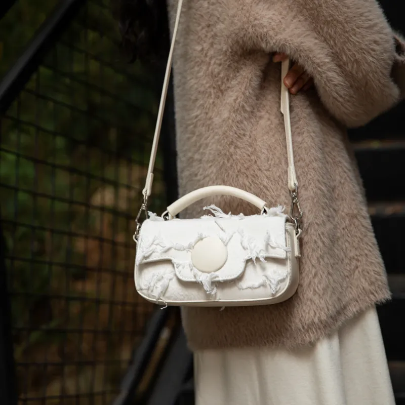MACKJANICE Polyurethane Handbag Shoulder Bag Crossbody Bag Regular Women's Fringe White-9