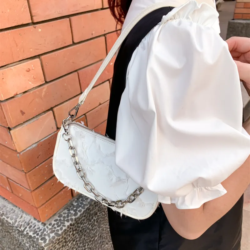 MACKJANICE Polyurethane Bonded Synthetic Leather Shoulder Bag Women's Fringe White-8