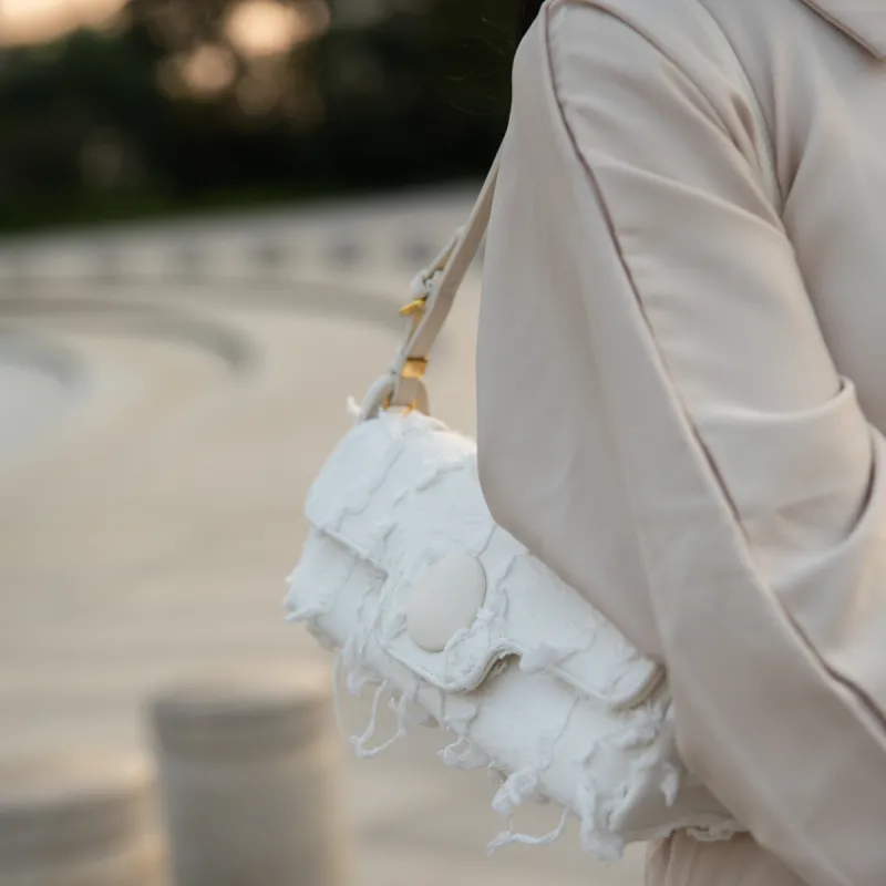 MACKJANICE Polyurethane Synthetic Leather Shoulder Bag Baguette Bag Shoulder Bag Women's Fringe White-8