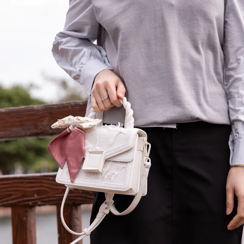 MACKJANICE Canvas Kelly Bag, Shoulder Bag, Handbag Women's Milk White-4