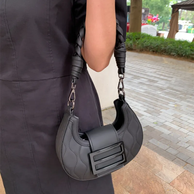 MACKJANICE Polyurethane With Synthetic Leather Shoulder Bag Women's Black-8