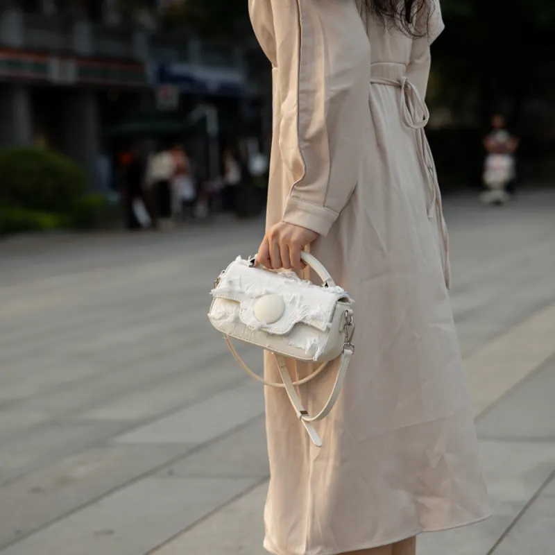 MACKJANICE Polyurethane Handbag Shoulder Bag Crossbody Bag Regular Women's Fringe White-3