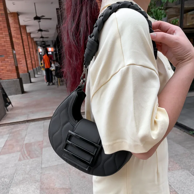 MACKJANICE Polyurethane With Synthetic Leather Shoulder Bag Women's Black-7
