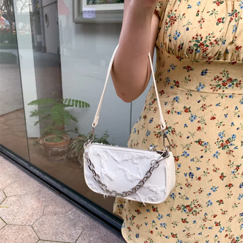 MACKJANICE Polyurethane Bonded Synthetic Leather Shoulder Bag Women's Fringe White-7