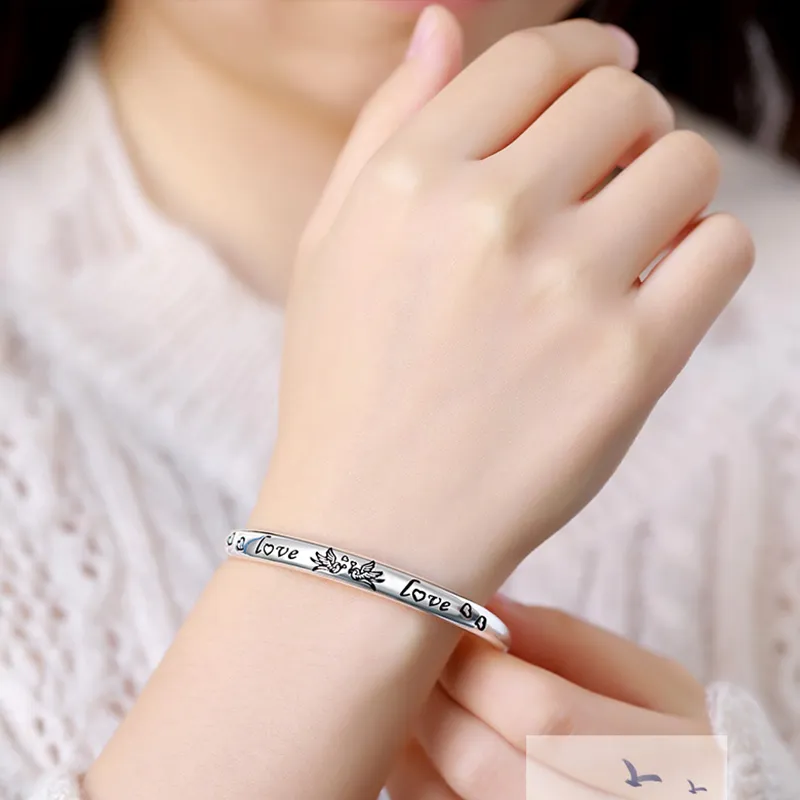 Love 999 Fine Silver Bangles Women's-2