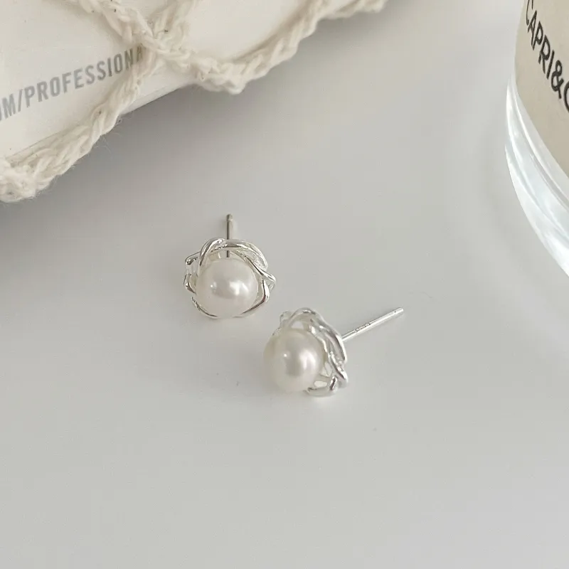 Love Pearl Stud Earrings Women's-5