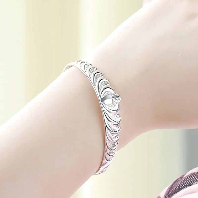 Love 999 Fine Silver Sterling Silver Bracelets Women's-5