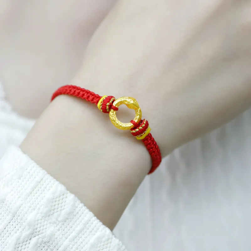 Love Snake Year Peace Buckle Zodiac Year Red String Solid Gold 999 Fixed Price Bracelets Unisex-1