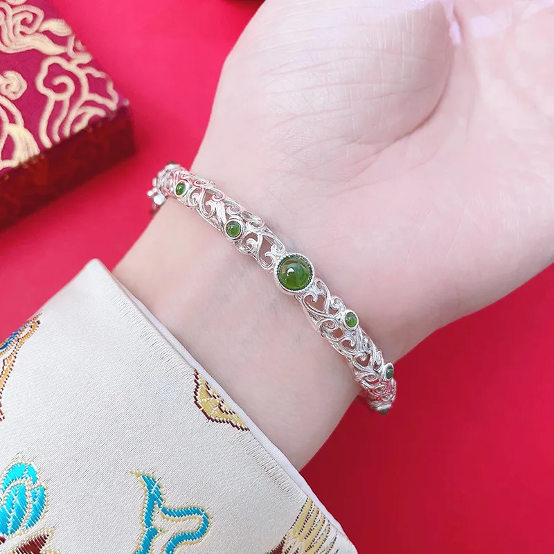 Love Hetian Jade Bangles Green Jade Women's-11