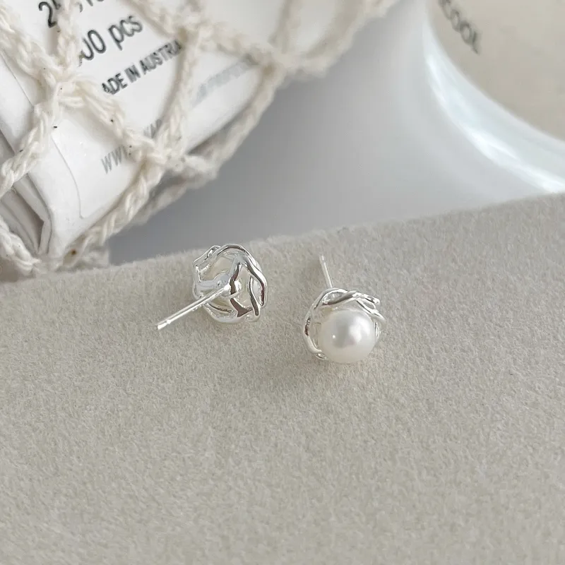 Love Pearl Stud Earrings Women's-4