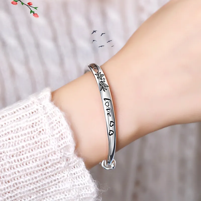 Love 999 Fine Silver Bangles Women's-5
