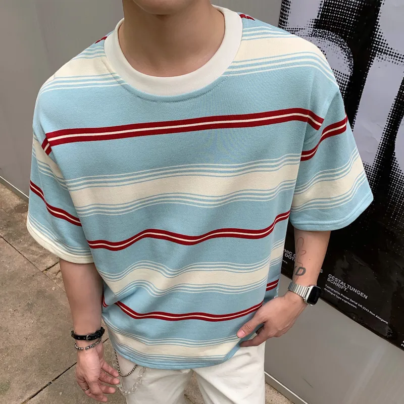 DANGERTIGER T Shirts Unisex Blue White Stripes-1