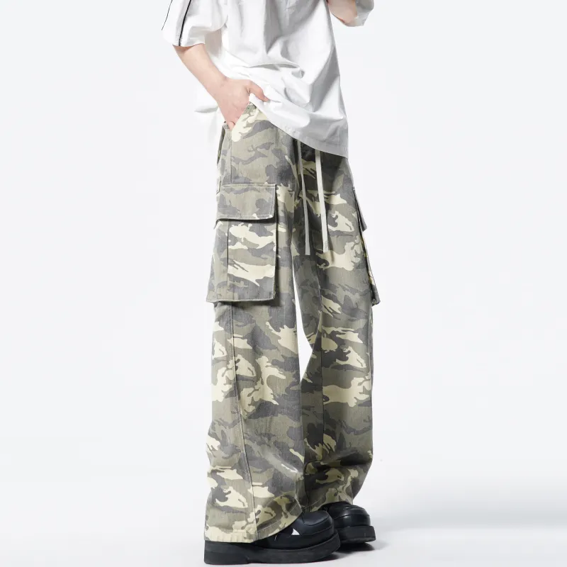 DANGERTIGER Cargo Pants Unisex Camouflage Yellow-2
