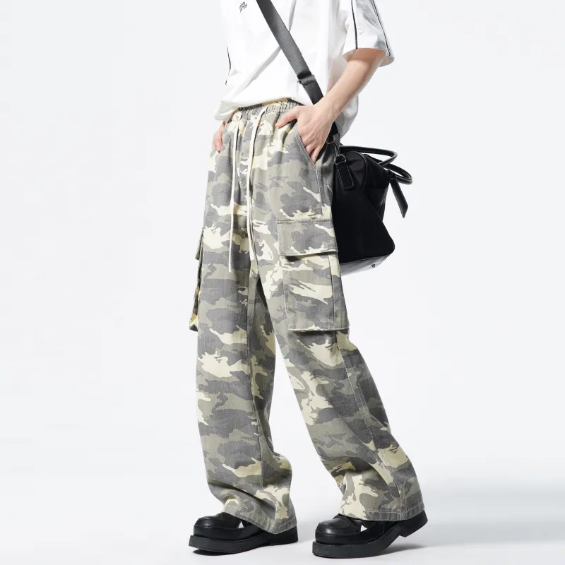 DANGERTIGER Cargo Pants Unisex Camouflage Yellow-4