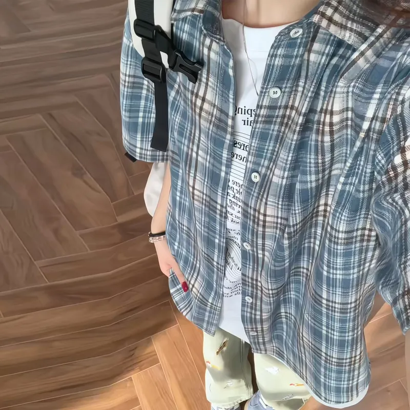 DANGERTIGER Shirts Unisex Blue Plaid-2