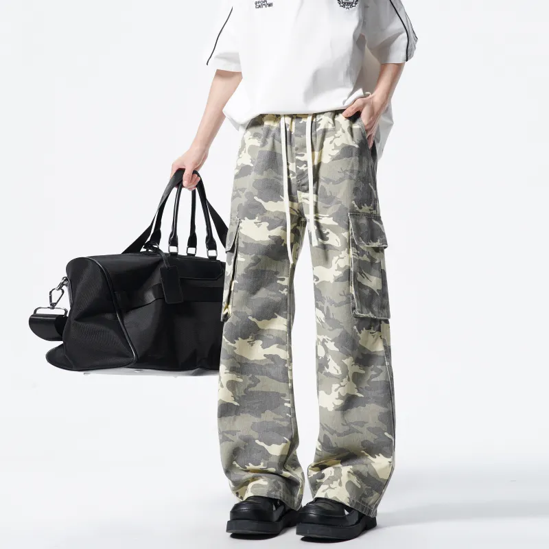 DANGERTIGER Cargo Pants Unisex Camouflage Yellow-3