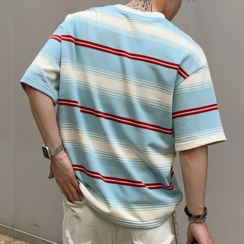 DANGERTIGER T Shirts Unisex Blue White Stripes-4