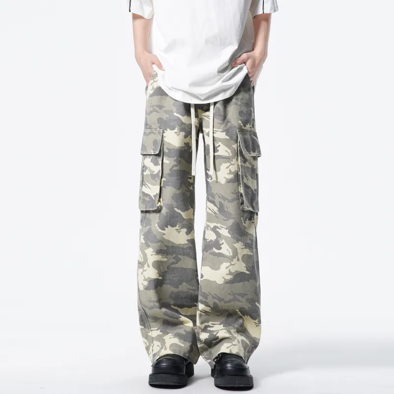DANGERTIGER Cargo Pants Unisex Camouflage Yellow-1