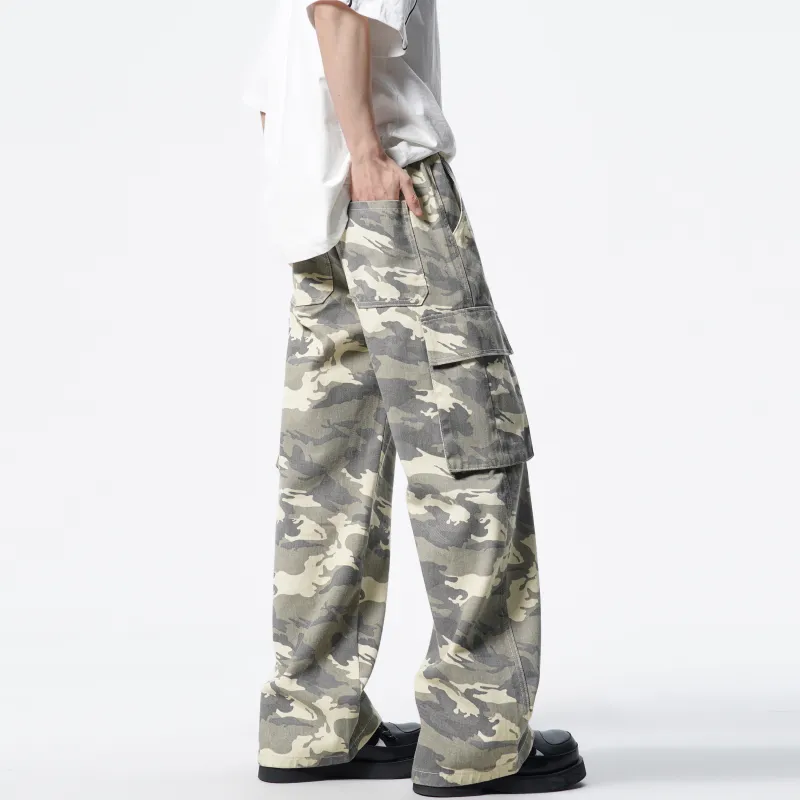 DANGERTIGER Cargo Pants Unisex Camouflage Yellow-5