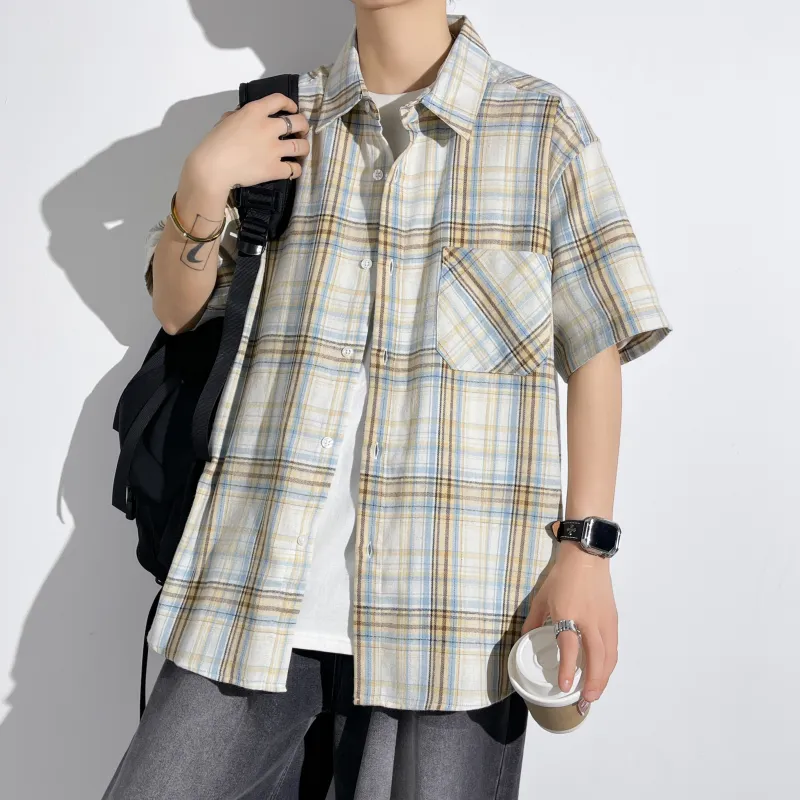 HOKLV Shirts Unisex Yellow White Plaid-4