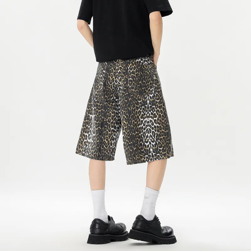 HOKLV Casual Shorts Unisex Leopard Print-1