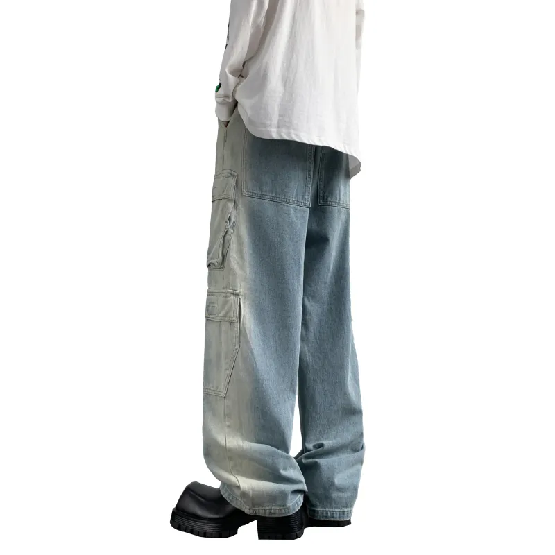 HOKLV Cargo Pants Unisex Light Blue-1