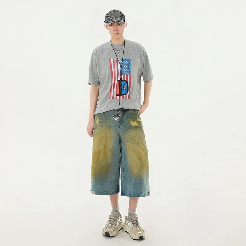 HOKLV Denim Shorts Unisex Vintage Blue-3