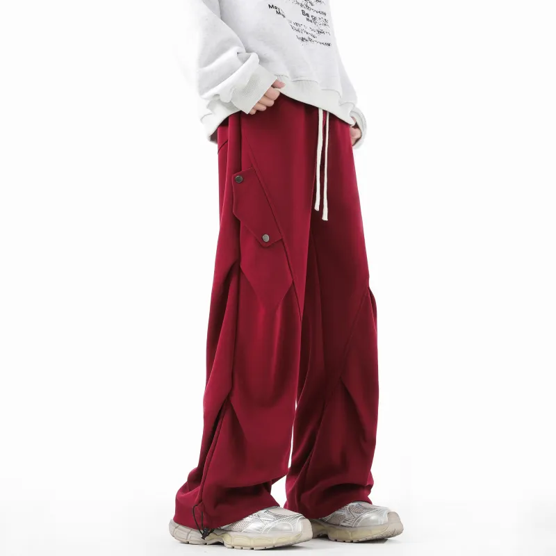 HOKLV Knitted Sports Pants Unisex Burgundy-3