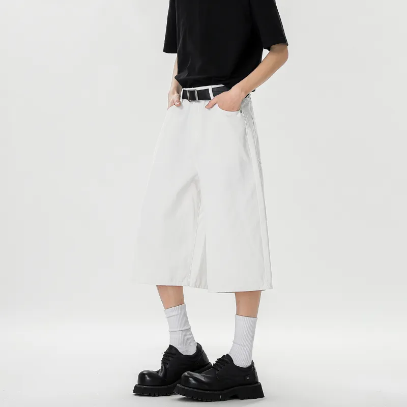 HOKLV Denim Shorts Unisex White-5