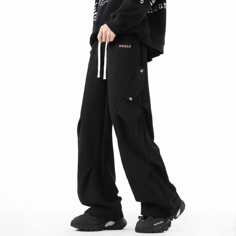 HOKLV Knitted Sports Pants Unisex Burgundy-16