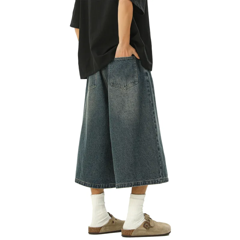 HOKLV Denim Shorts Unisex Vintage Blue-19