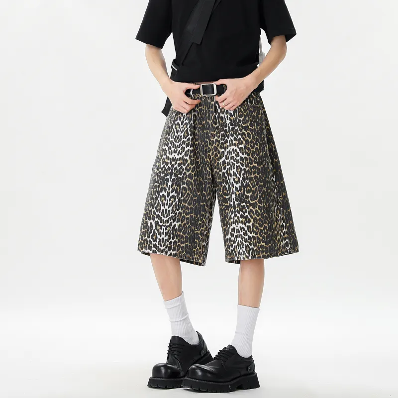 HOKLV Casual Shorts Unisex Leopard Print-5