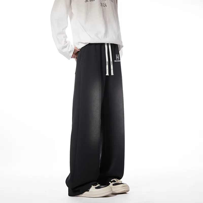 HOKLV Casual Pants Unisex Washed Black-4
