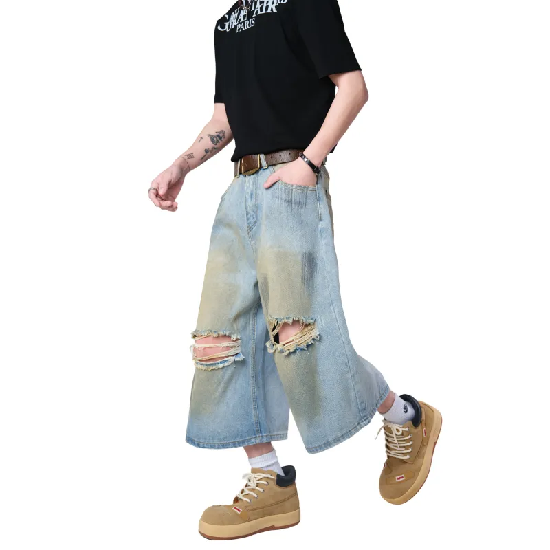 TESTUNG Denim Shorts Unisex Ice Blue-4