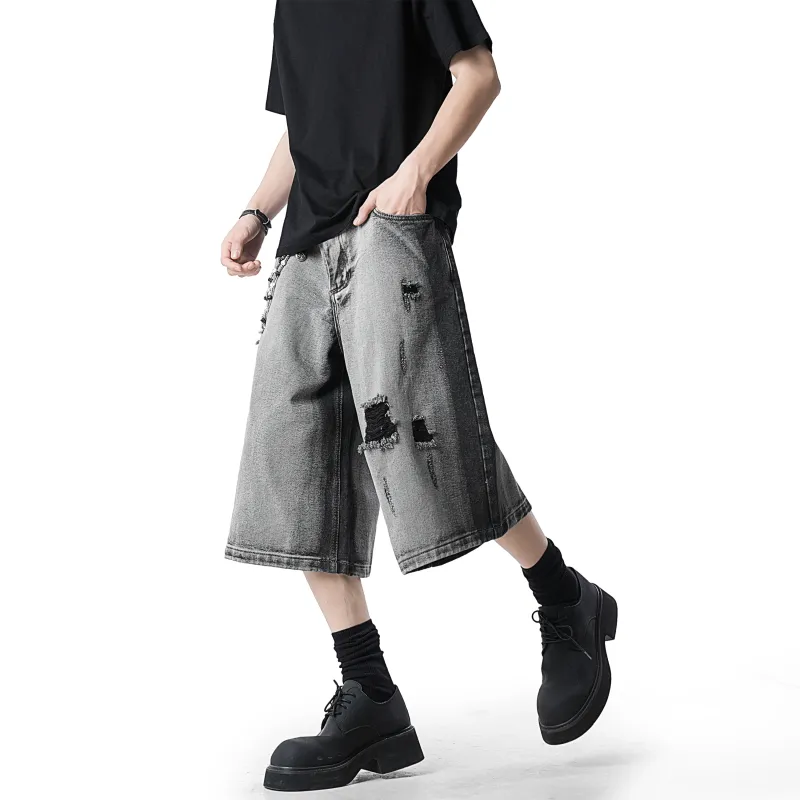 HOKLV Denim Shorts Unisex Black Gray Includes Brand Charm-4