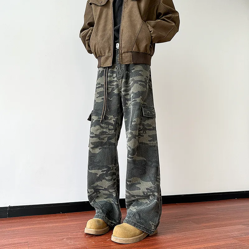 HOKLV Jeans Unisex Green Camouflage-4