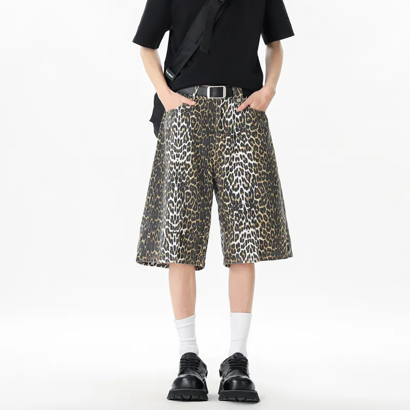 HOKLV Casual Shorts Unisex Leopard Print-2