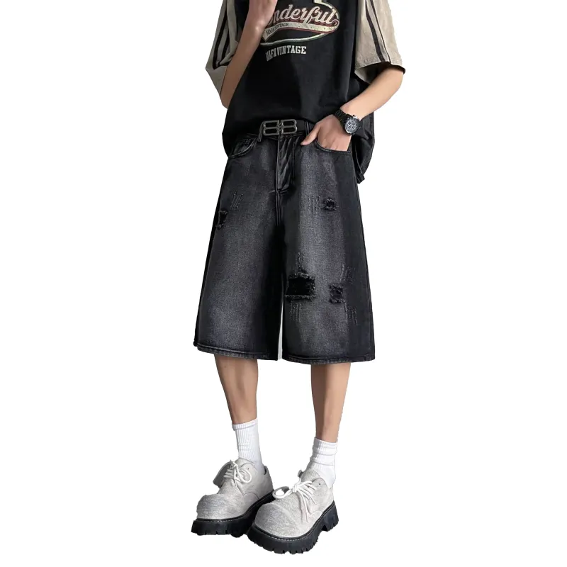 HOKLV Denim Shorts Unisex Black-3