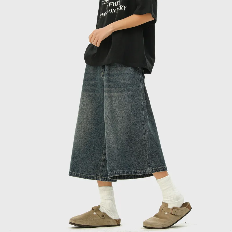 HOKLV Denim Shorts Unisex Vintage Blue-20
