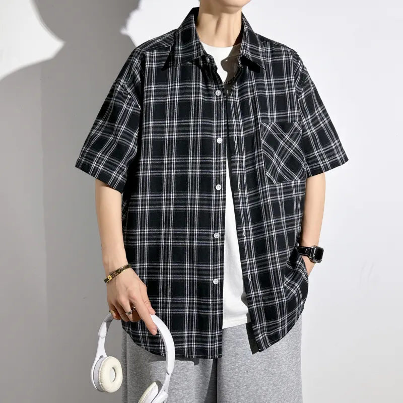 HOKLV Shirts Unisex Black Plaid-1