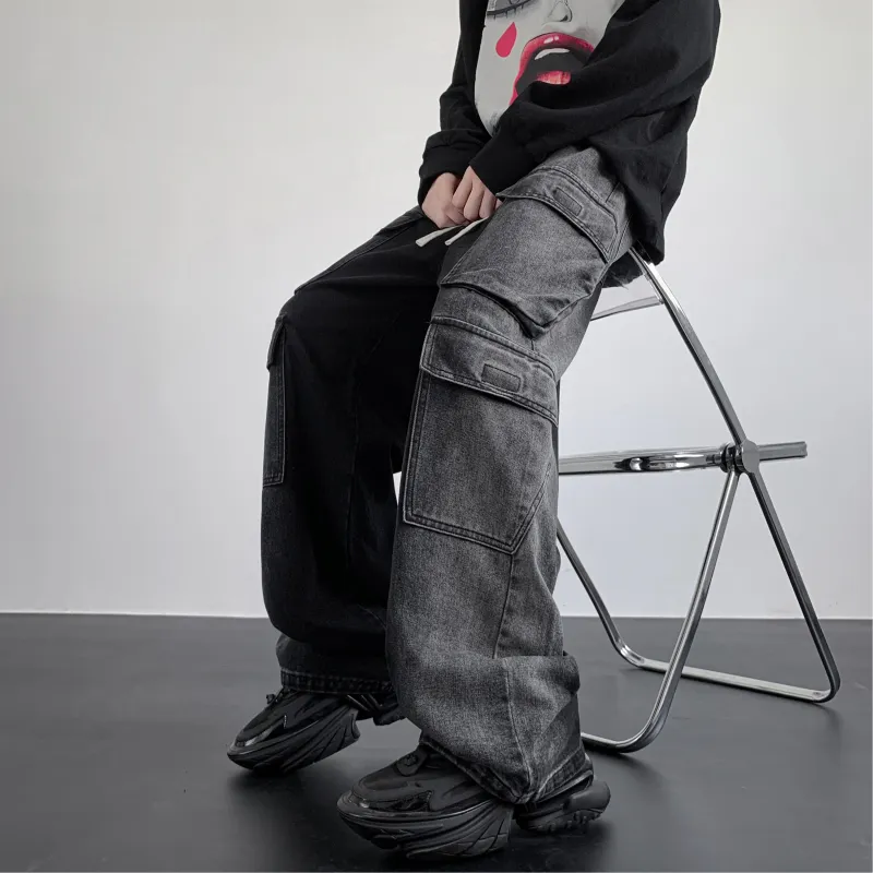 HOKLV Cargo Pants Unisex Light Blue-17