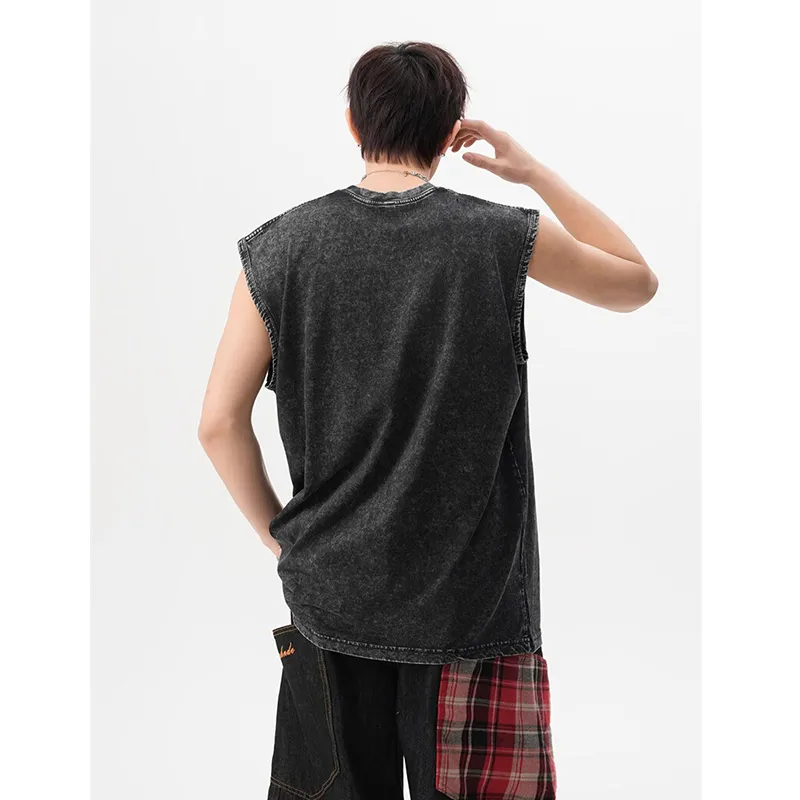 HOKLV Tank Tops Unisex Washed Black-4