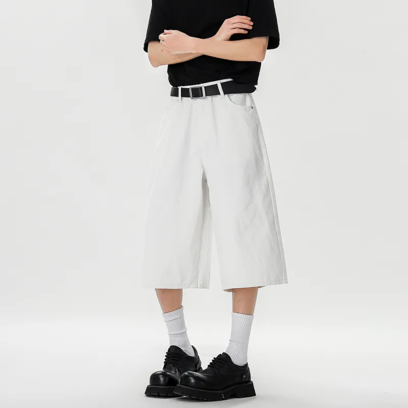 HOKLV Denim Shorts Unisex White-4