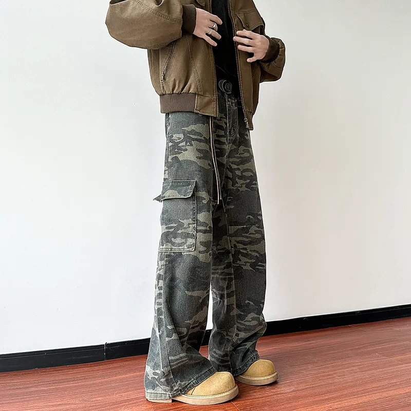 HOKLV Jeans Unisex Green Camouflage-7