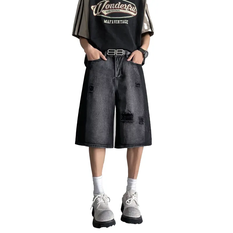HOKLV Denim Shorts Unisex Black-2