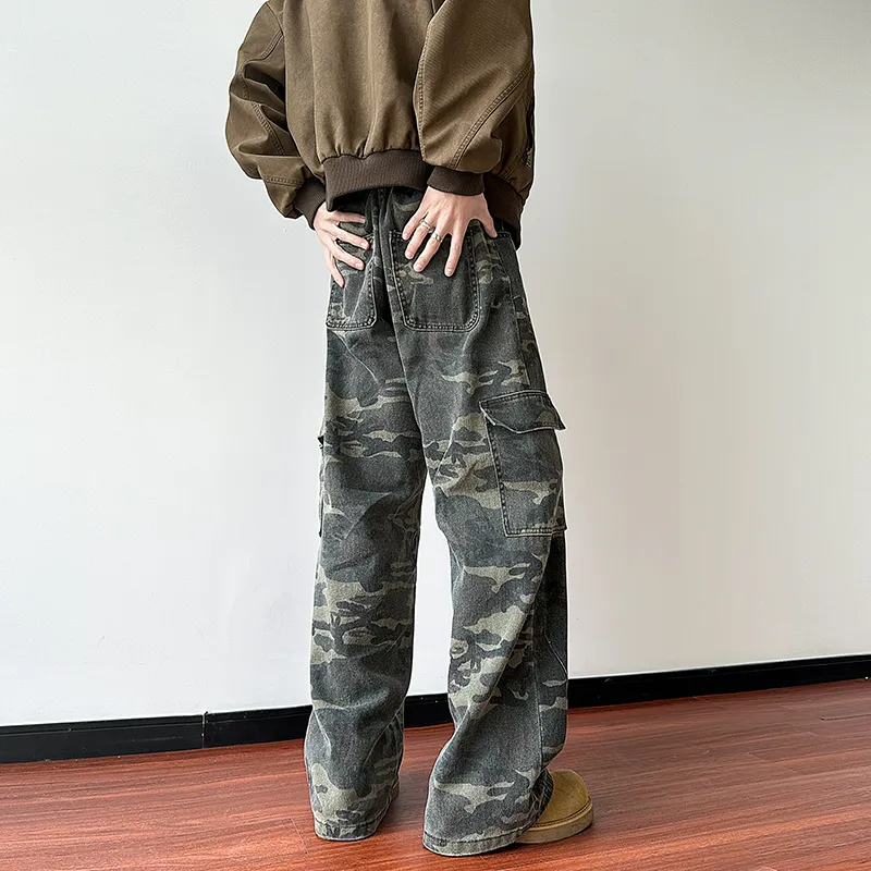 HOKLV Jeans Unisex Green Camouflage-6