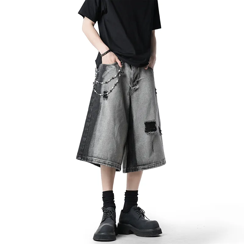 HOKLV Denim Shorts Unisex Black Gray Includes Brand Charm-3