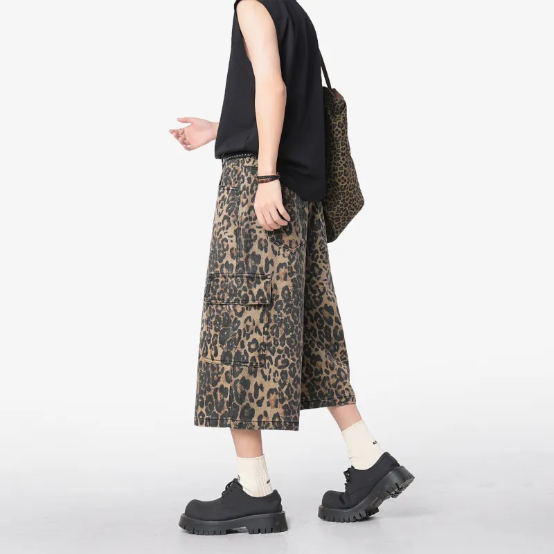 Lulifama Denim Shorts Unisex Leopard Print-2