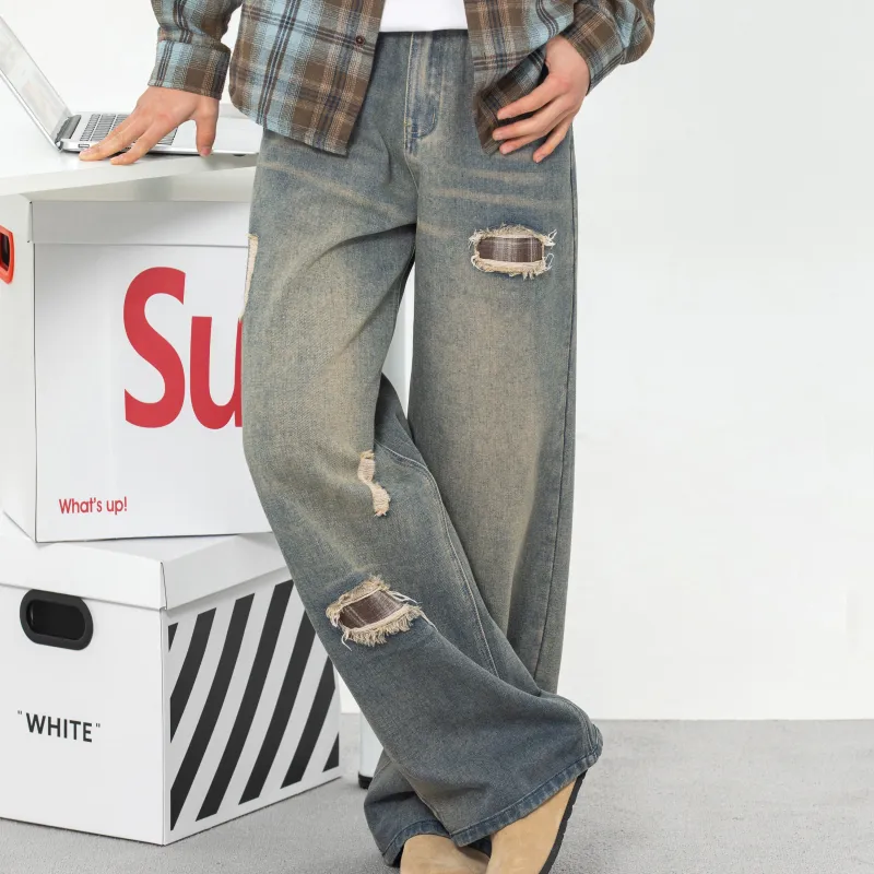 HOKLV Jeans Unisex Vintage Blue-3